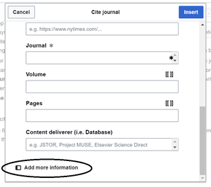 Pop-up displayed when you choose to cite a journal