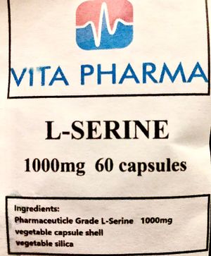 Photo of a label of L-serine supplements