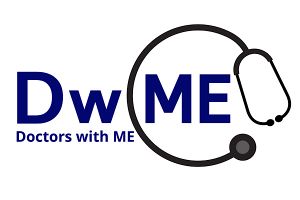 Logo for Doctors with M.E., showing a stethoscope with DwME in blue.